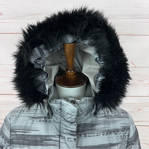 Eddie Bauer Lodge Geometric Ombre Quilted Goose Down Puffer Hooded Parka Coat - Picture 5 of 15
